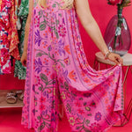 Vintage floral print loose sleeveless jumpsuit