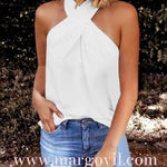 Margovil Criss Cross Halter Solid Sleeveless Top