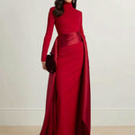 Bodycon Elasticated Waist Asymmetric Solid Color Split-Joint High Neck Maxi Dresses
