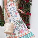 Marisol Linen Blend Unique Print A-line Slip Loose Maxi Dress