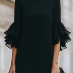 Black Dress With Ruffled Sheer Sleeves