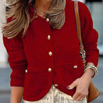 Solid Color V-neck Long-sleeved Loose Pocket Knit Cardigan