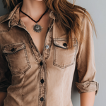 Retro Washed Contrast Stitching Blouse
