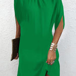 Loose Raglan Sleeve Solid Color Mock Neck Mini Dresses