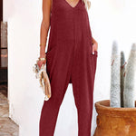 One word pleated pure color fashion jumpsuit