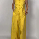 Sleeveless Solid Color Split-Joint Lapel Vest Top