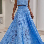 Paris Dreaming Embroidered Lace High Rise Elastic Waist Pocketed Maxi Skirt