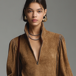 Women's Fashion Loose Suede Zipper Turtleneck Mini Dress