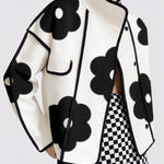 Long Sleeves Loose Contrast Color Flower Print Split-Joint Stand Collar Jackets Outerwear