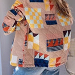 Geometric print stand collar quilted cotton coat