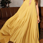 Greek Goddess Distinctive Golden Halter Neck A-line Maxi Dress