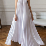 Loose Pleated Solid Color Stand Collar Maxi Dresses