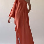 Loose Asymmetric Solid Color One-Shoulder Maxi Dresses