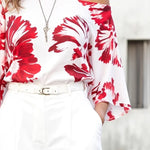 Long Sleeves Loose Contrast Color Flower Print One-Shoulder Blouses&Shirts Tops