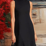 Loose Sleeveless Contrast Color Split-Joint Tiered High Neck Evening Dresses Midi Dresses