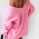 Exposed Seam V Neck Slouchy Sweater