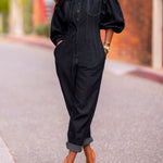 Puff Sleeves Split-Joint Round-Neck Jumpsuits