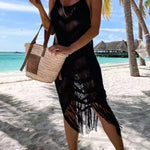 Queen of The Beach Tassel Cutout Knit Cover-up Dress