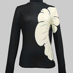 Long Sleeves Skinny Contrast Color Floral Printed Split-Joint High Neck T-shirts