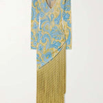Golden Age Knit Paisley Print Long Sleeve Tassle Hem Maxi Dress