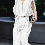 High Waisted Loose Pleated Solid Color Split-Joint Suit Pants