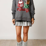 Christmas Candy Cup Sequined Casual Loose Sweatshirt