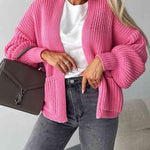 Solid Color V-neck Long-sleeved Casual Knitted Cardigan