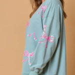 Bowknot Sequined Casual Loose Long Sleeve Sweatshirt