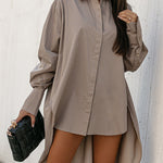 Urban Long Sleeves High-Low Solid Color Lapel Collar Blouses
