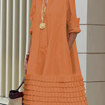 A-Line Long Sleeves Layered Pleated Pockets Solid Color Split-Joint Lapel Midi Dresses Shirt Dress