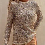 Keep It Shine Sequin Long Sleeve Shift Blouse