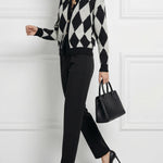 Long Sleeves Buttoned Plaid Round-Neck Cardigan Tops