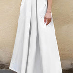 A-Line Loose Pleated Solid Color Split-Joint Lapel Maxi Dresses Shirt Dress