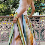 watercolor striped midi skirt