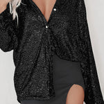 Solid color button-down long-sleeve sequined cardigan