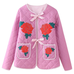 Rose Print Bow Quilted Jacket