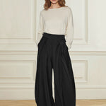 High Waisted Loose Pleated Solid Color Pants