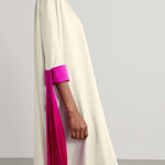 Loose Seven-Quarter Sleeves Contrast Color Round-Neck Midi Dresses