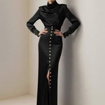 Split-Joint Heaps Collar Long Sleeves Pleated Blouses&Shirts Tops + Elasticated Waist Asymmetric Buttoned  Contrast Color Split-Side Zipper Skirts Bottoms Two Pieces Set