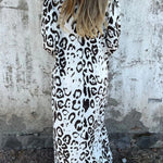 Leopard Print V-neck Pullover Long-sleeved Loose Dress