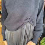 Practical Fashion Knit Ruched Sweater and Satin Stretch Tank Midi Dress Two-piece Set