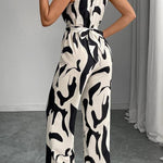 Abstract Print Halter Neck Wide-Leg Jumpsuit