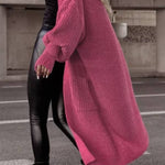 Lantern sleeve loose long knit cardigan