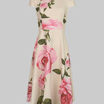 Short Sleeves Skinny Flower Print Stand Collar Midi Dresses
