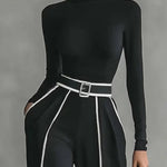 Long Sleeves Skinny Solid Color High Neck T-Shirts Tops
