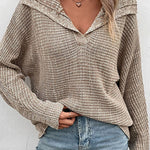 Solid Color Casual Long Sleeve Lapel Sweater