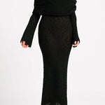 Marisol Ribbed Boucle Material Draped Off Shoulder Stretch Vacation Maxi Dress
