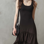 Retro Layered Ruffle Hem Midi Dress
