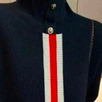Long Sleeves Loose Split-Joint Striped High Neck Sweater Tops