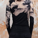 Long Sleeves Skinny Flower Print Mock Neck T-Shirts Tops